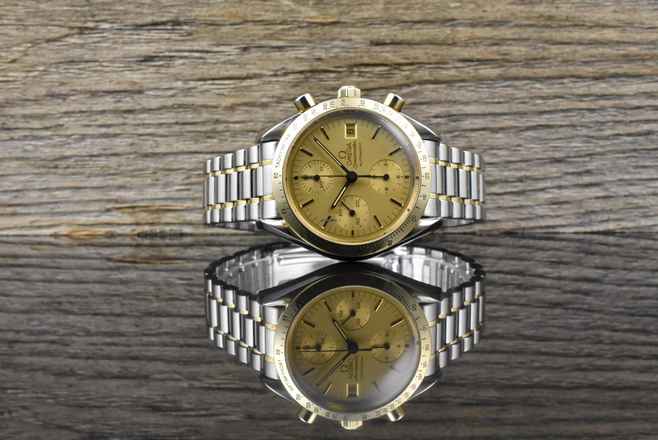  Omega Speedmaster Date 39 Automatik TIP TOP VINTAGE Stahl / Gold langes Armband 