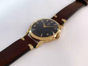 Thumbnail von Omega Classic Vintage KFOF Solid Rose Gold 14ct Vollgold Black Restored Dial