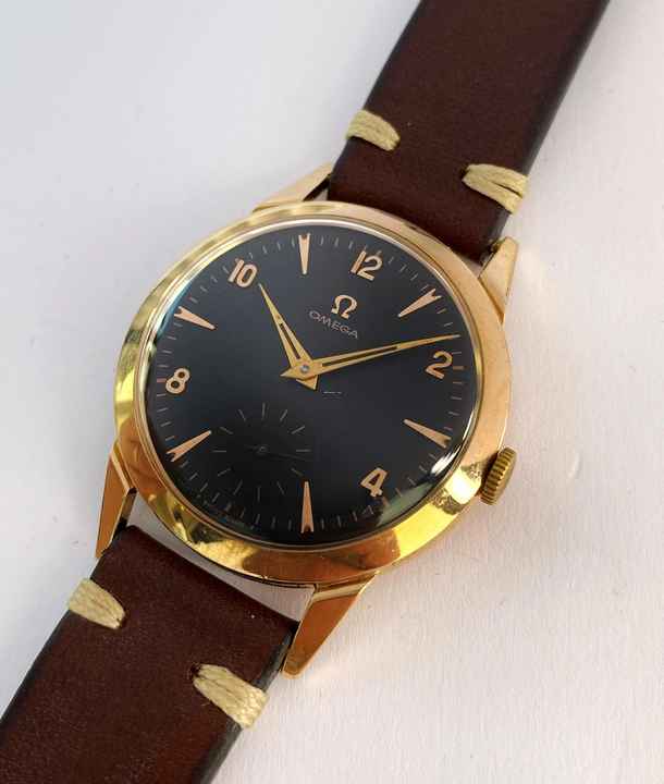  Omega Classic Vintage KFOF Solid Rose Gold 14ct Vollgold Black Restored Dial 