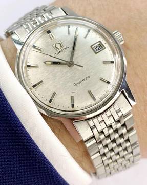  Omega Genève Vintage Linen Dial Steel Strap 136070 136070 
