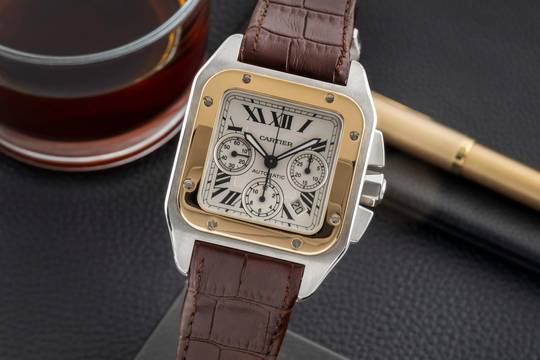  Cartier Santos 100 Chronograph Stahl / Gold Automatik Ref. W20091X7 B&P 