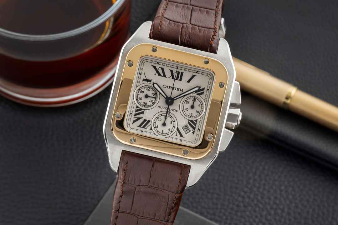  Cartier Santos 100 Chronograph Stahl / Gold Automatik Ref. W20091X7 B&P 
