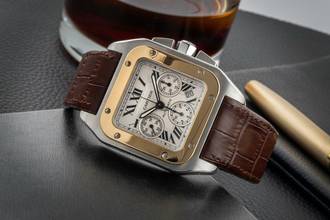 Thumbnail von Cartier Santos 100 Chronograph Stahl / Gold Automatik Ref. W20091X7 B&P