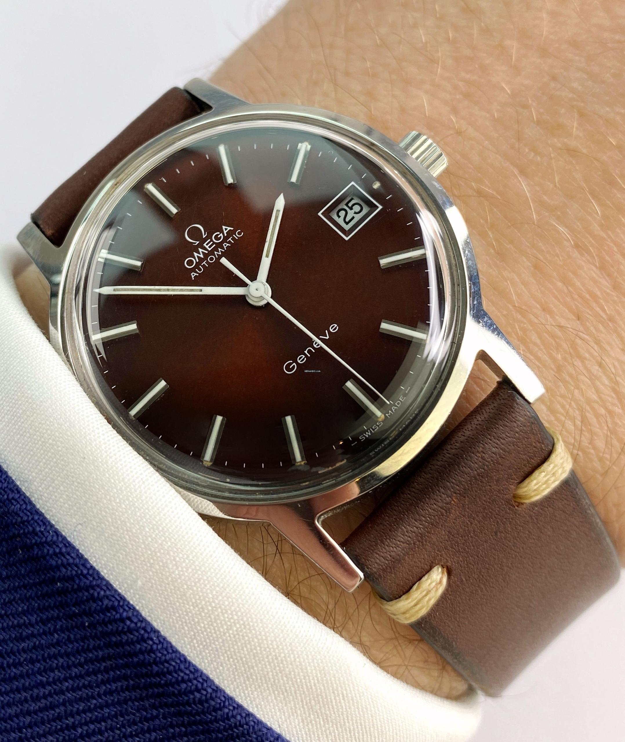 Omega Genève Serviced Geneve Vintage Automatic Automatik Rare Burgundy Dial 1660163 1660163
