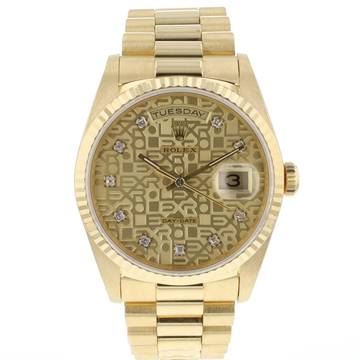  Rolex Day-Date 36 Yellow Gold Champagne Logo Diamond Dial 