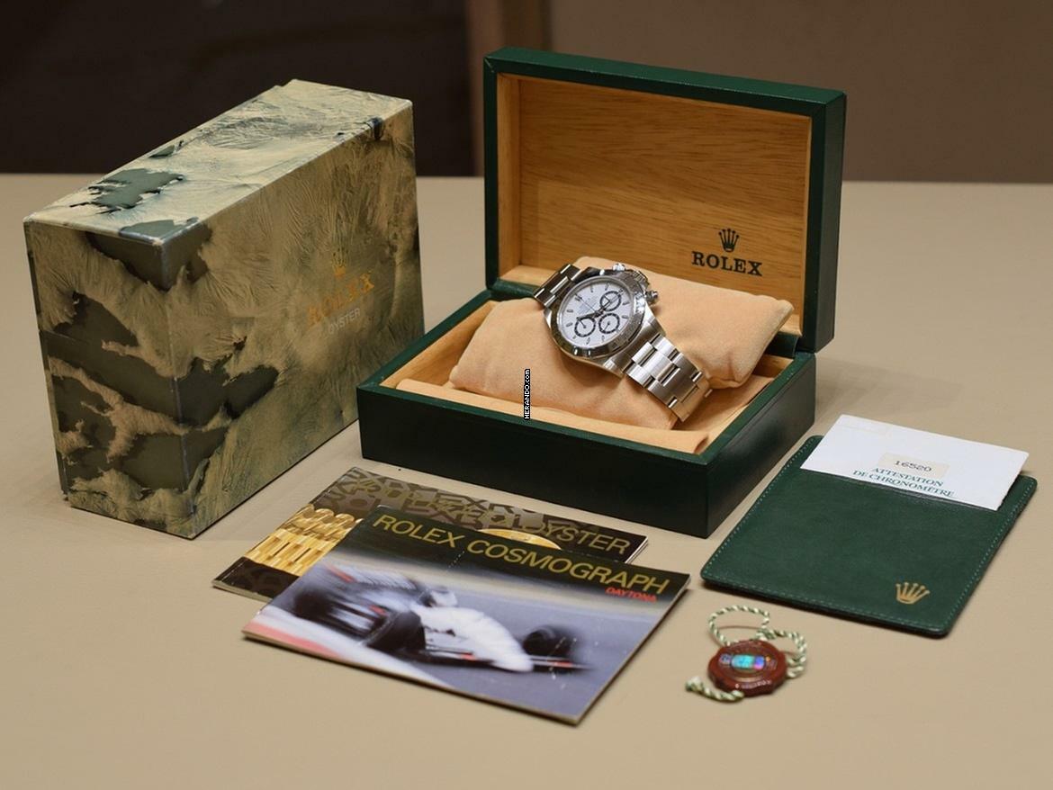 Rolex Daytona Cosmograph Daytona Ref.16520 satinato Inverted 6 White Dial Box & Papers Like New