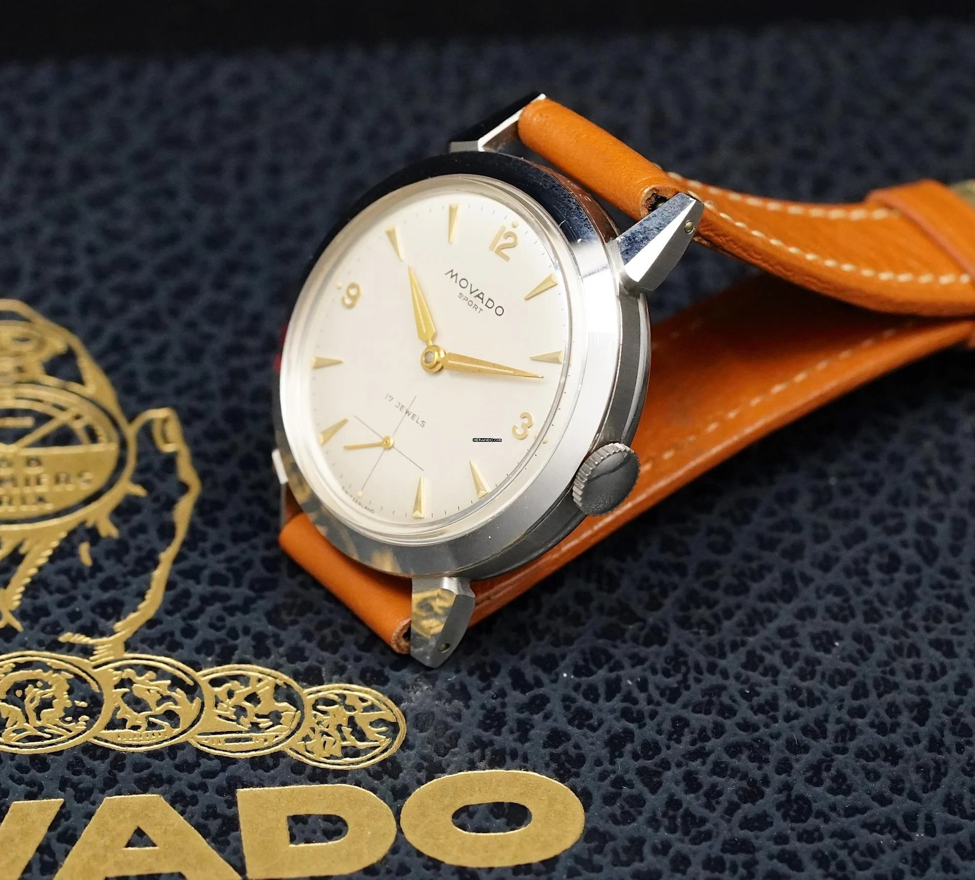 Thumbnail von Movado STUNNING 1950'S NOS SPORT WITH FB WATERPROOF CASE VINTAGE RARE