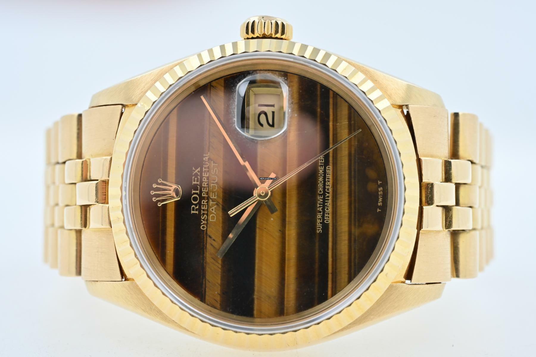 Rolex Datejust 36 Oyster Perpetual Datejust 18k Yellow Gold 16018 Tiger Eye LC100 Tigerauge