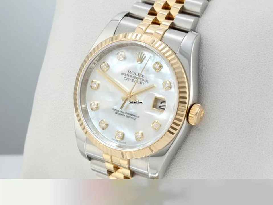  Rolex Datejust 36 36mm 116233 Perlmutt Diamanten 2012 Stahl Gelbgold 750 Automatik Stainless Steel 18kt Yellow Gold Jubilé-band Chronometer Oyster 