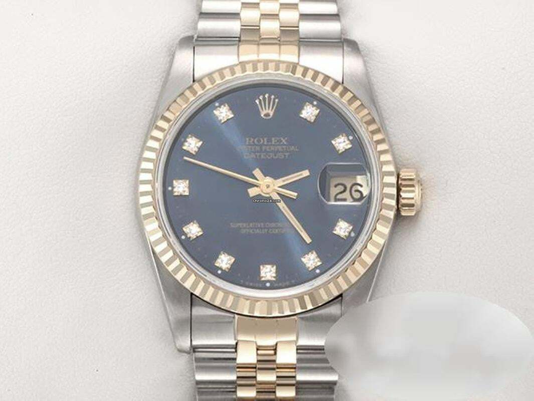  Rolex Datejust 31 Medium Stahl Gelbgold 750 Diamanten Automatik Gold Stahl Damen Stainless Steel 18kt Yellow Gold Jubilé-band Chronometer Oyster Blue Dial 