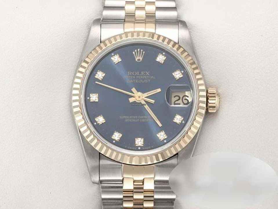  Rolex Datejust 31 Medium Stahl Gelbgold 750 Diamanten Automatik Gold Stahl Damen Stainless Steel 18kt Yellow Gold Jubilé-band Chronometer Oyster Blue Dial 