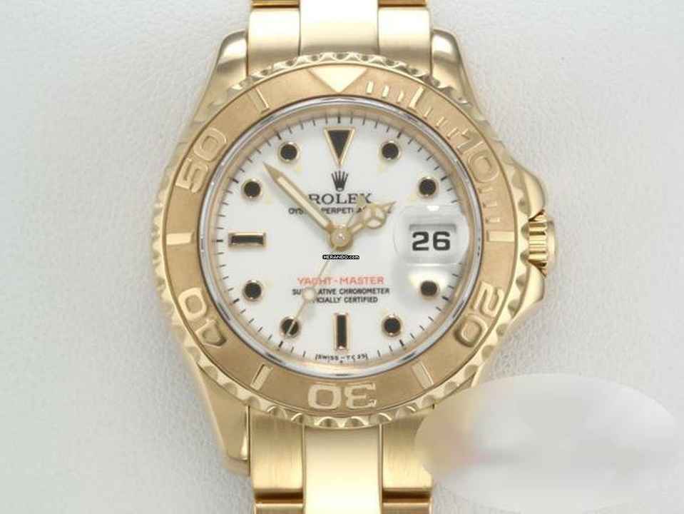  Rolex Yacht-Master 29mm Gelbgold 750 Automatik 18kt Yellow Gold Damen Oyster-band Chronometer White Dial 