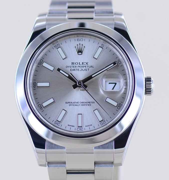  Rolex Datejust II Stahl Oyster Silver Stick Dial 41mm silber 116300 B+P 