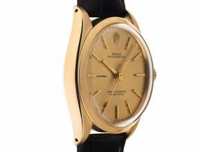 Thumbnail von Rolex Oyster Perpetual 34 18kt Gelbgold Ref.1002 1977 original Box sehr gut Vintage Oyster Perpetual 18kt Gelbgold Krokoleder