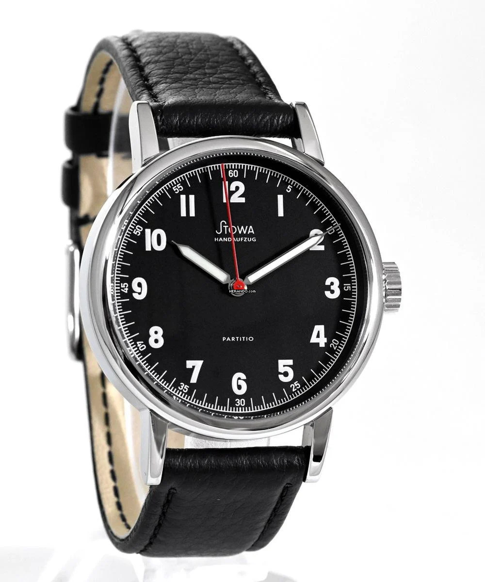  Stowa Partitio Klassik schwarz mit rotem Sekundenzeiger 