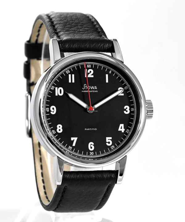  Stowa Partitio Klassik schwarz mit rotem Sekundenzeiger 