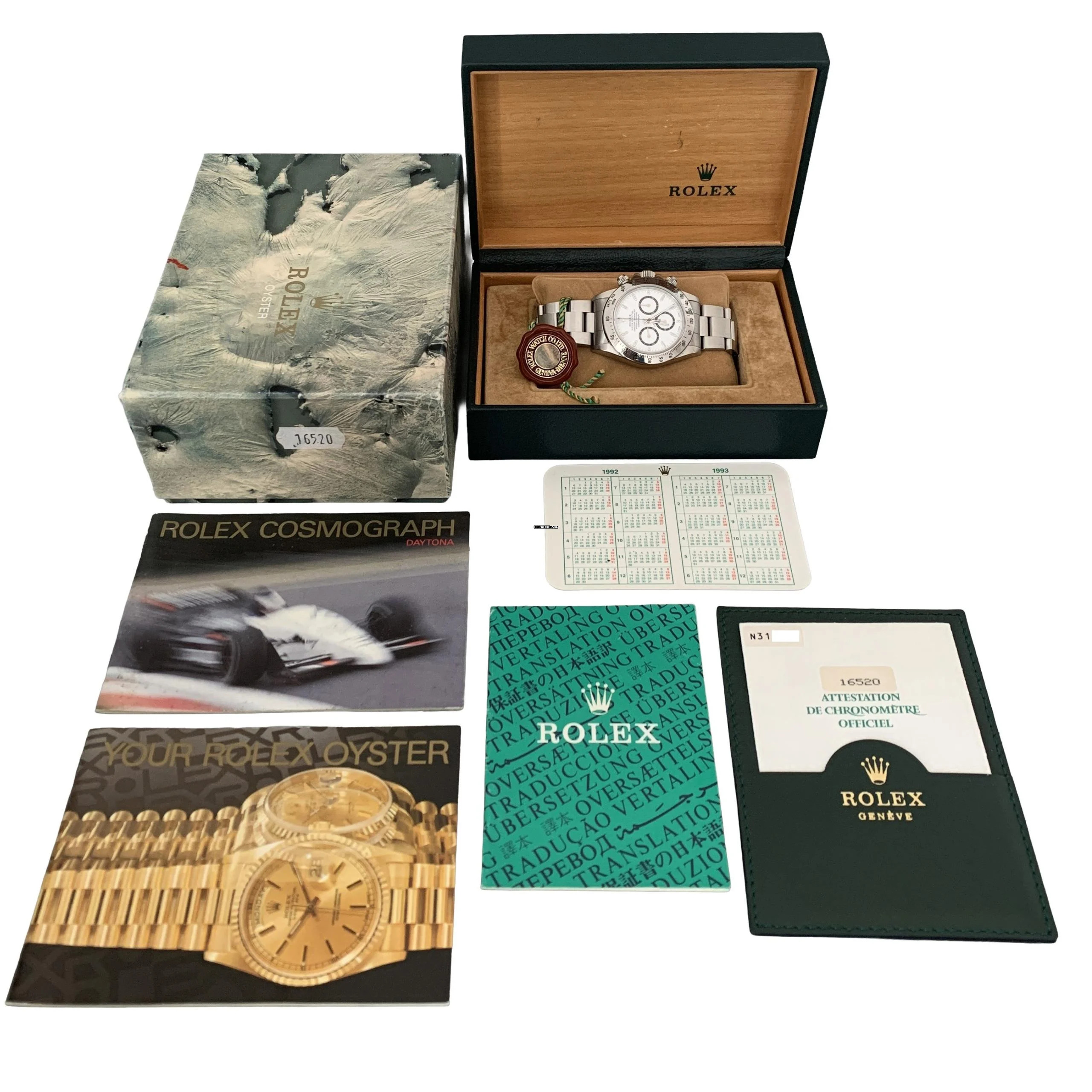 Rolex Daytona 16520 N31 Series white tritium dial 1992 Full Set