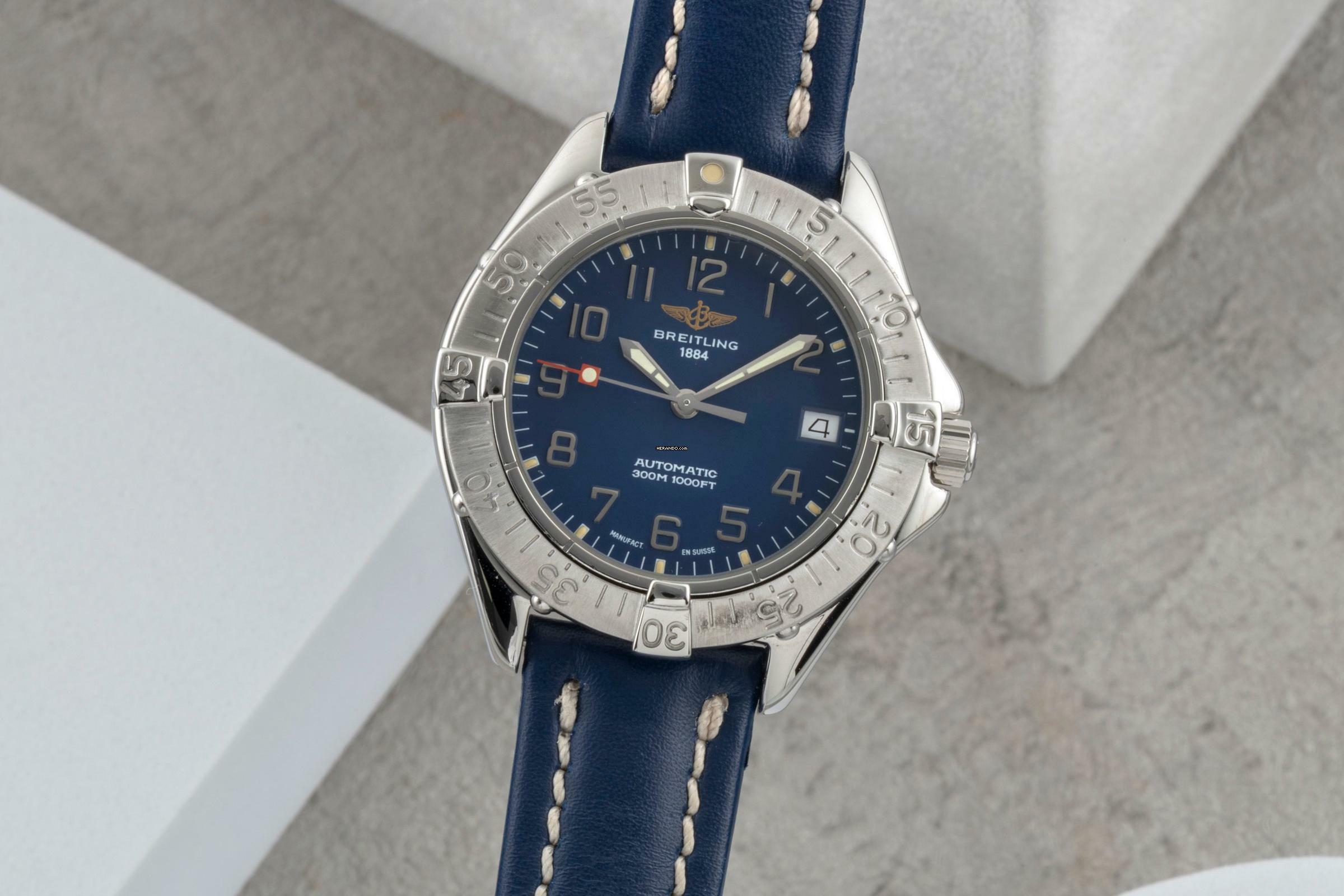  Breitling Colt Automatic 300M Automatik Datum Blue Dial Edelstahl Herrenuhr Ref. A17035 