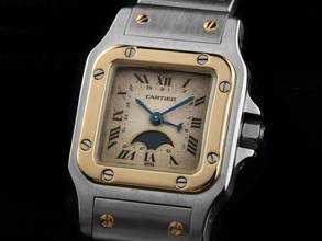 Thumbnail von Cartier Santos Galbée PM Mondphase Ref.119902 1990 Full Set sehr gut Vintage Santos PM kleines Modell Mondphase