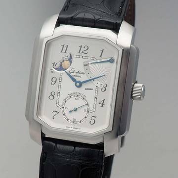 Glashütte Original Senator Karrée 1845 Moonphase Auf/Ab - Reserche-De March Stahl/Leder B&P TOP