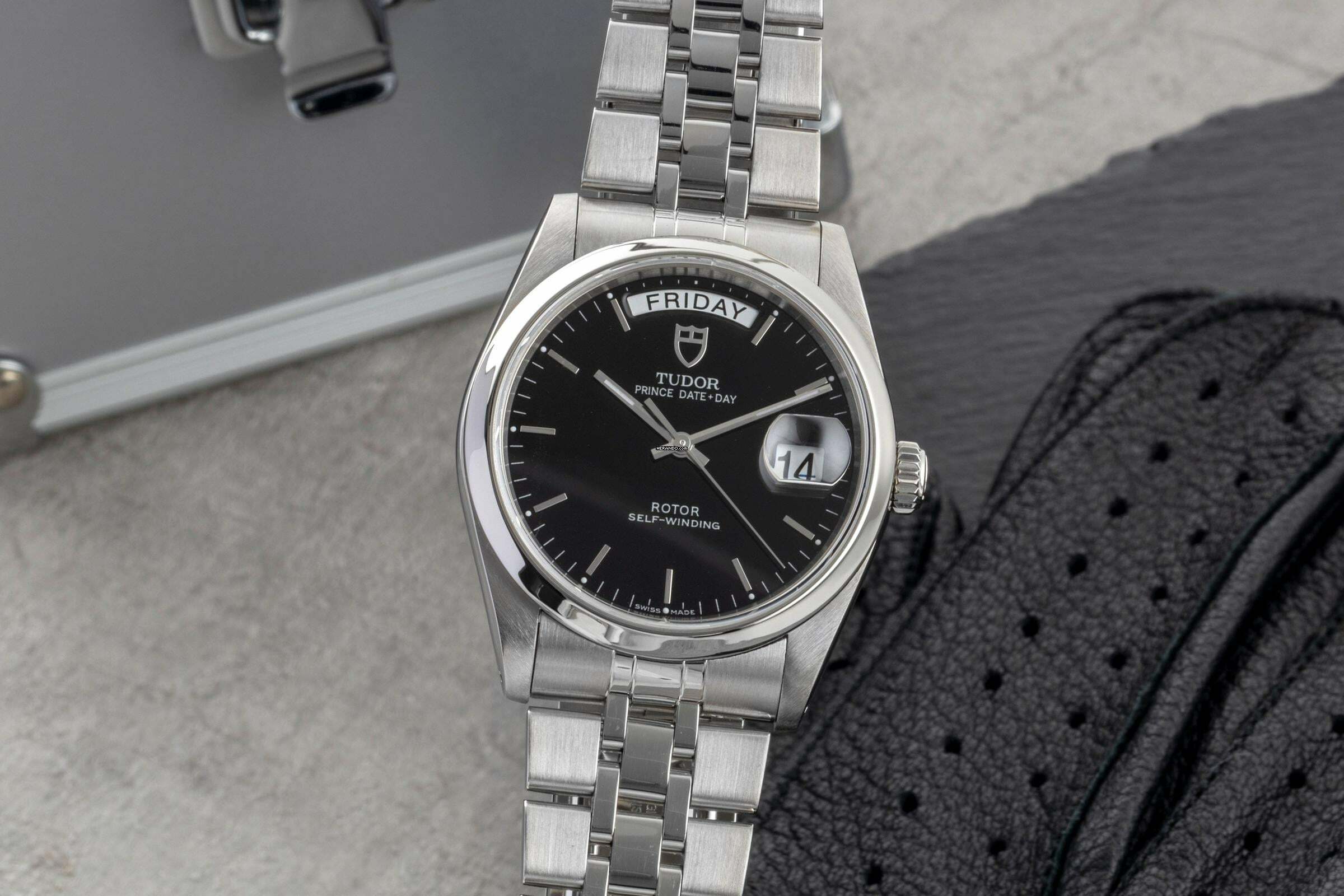  Tudor Prince Date Day Black Dial Edelstahl Automatik Herren Ref. 76200 