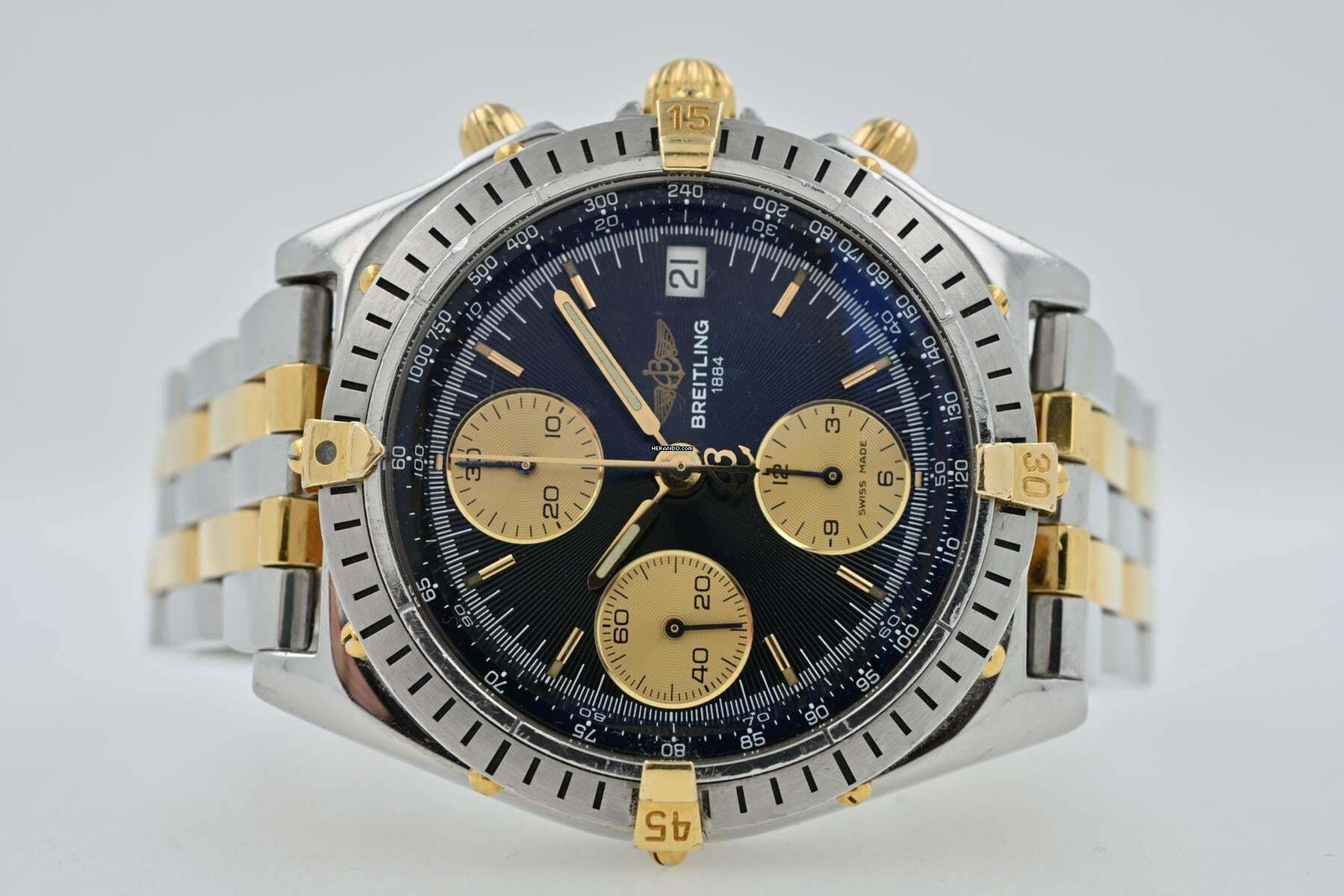  Breitling Chronomat Chronograph B13048 Black Dial Steel Gold 