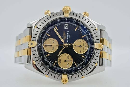  Breitling Chronomat Chronograph B13048 Black Dial Steel Gold 