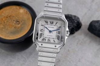 Thumbnail von Cartier Santos Stahl Automatik Herrenuhr Medium WSSA0010 B&P 2018