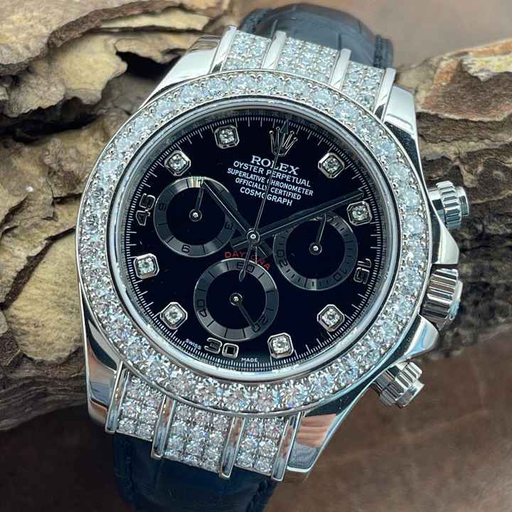  Rolex Daytona Daytona 18kt Weißgold mit Rolex Diamantbesatz - FULLSET 2007 - 116599RBR Factory Diamonds - Revi Papers - Full Set 