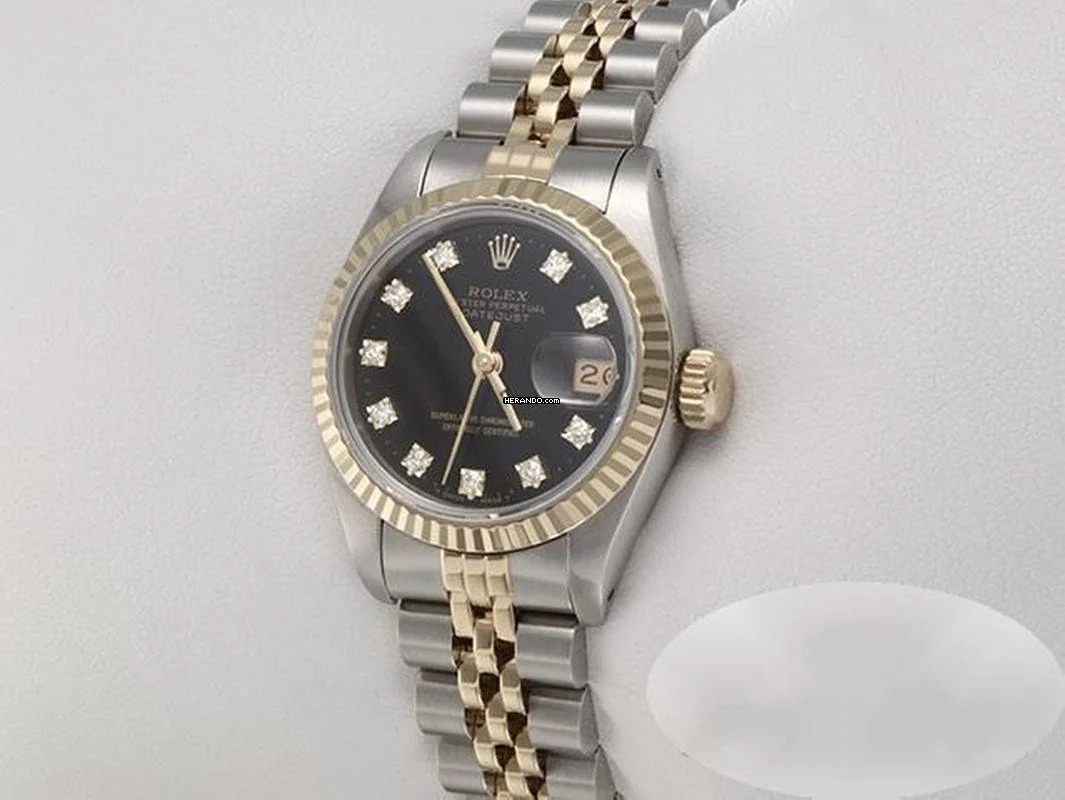 Rolex Lady-Datejust Edelstahl Gelbgold 750 Diamanten Automatik 18kt Yellow Gold Stahl Stainless Steel Jubilé-band Chronometer Oyster Black Dial
