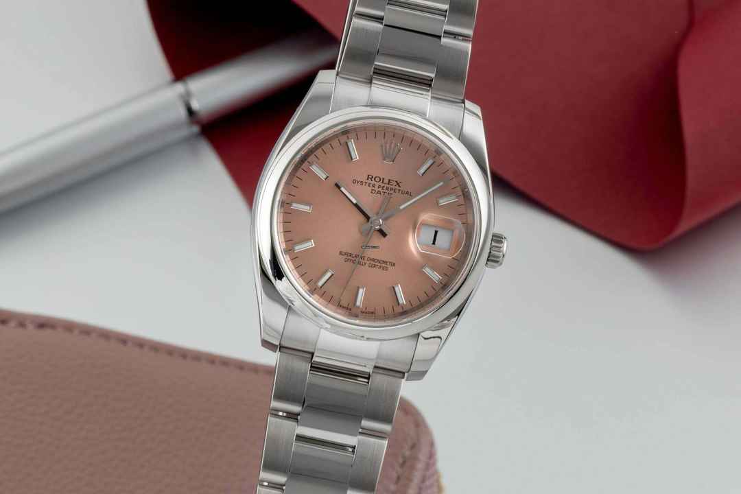  Rolex Oyster Perpetual Date 34 Salmon Dial Oyster Edelstahl Automatik Herrenuhr Ref. 115200 