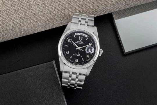  Tudor Prince Date Day Black Dial Edelstahl Automatik Ref. 76200 Papiere 