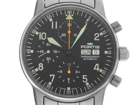  Fortis Flieger (Submodel) Day-Date Ref.597.10.141 1995 Box&Beschreibung sehr gut Vintage Flieger Day-Date Chronograph Glasboden 