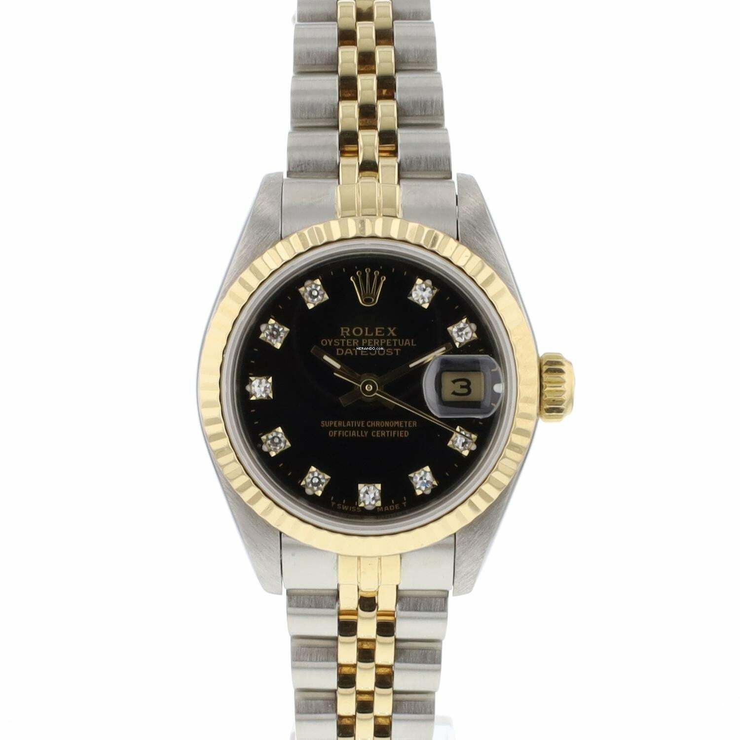 Rolex Lady-Datejust 26 Steel/Gold Jubilee Black Diamond Dial