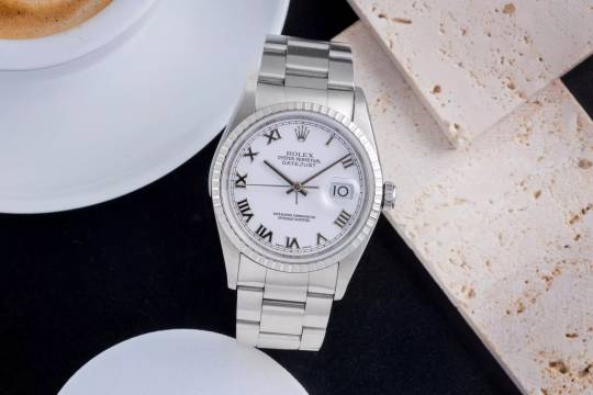  Rolex Datejust 36 White Dial Oyster Stahl Automatik Herrenuhr Ref.16220 F-Serie 