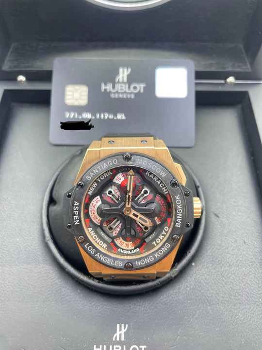 Hublot King Power Unico Gmt FULL SET WITH BOX AND PAPERS Rosegold Worldtime/GMT/TIMEZONE 