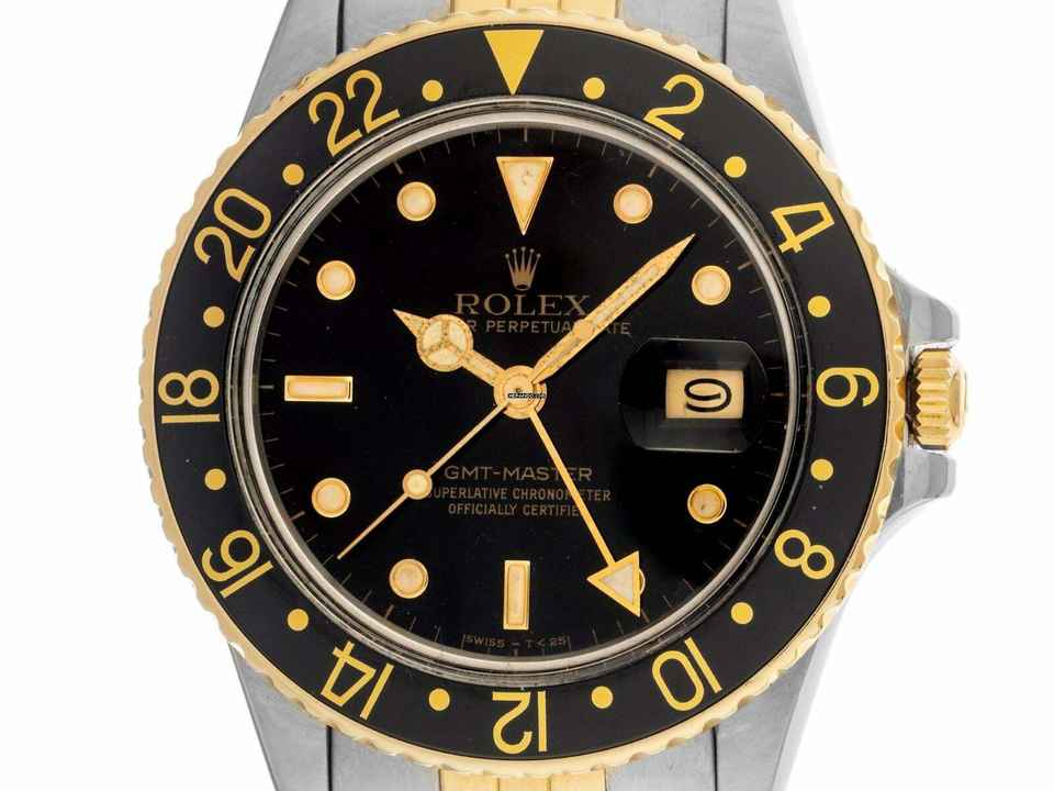  Rolex GMT-Master Ref.16753 1984 Box&Beschreibung sehr Gut Vintage GMT Master Open 6/9 Flat 4 