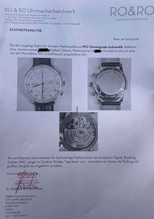  IWC Portugieser Chronograph Portuguese Chronograph FULL SERVICED 2026 Watch only Top Condition + NEW Blue Strap 