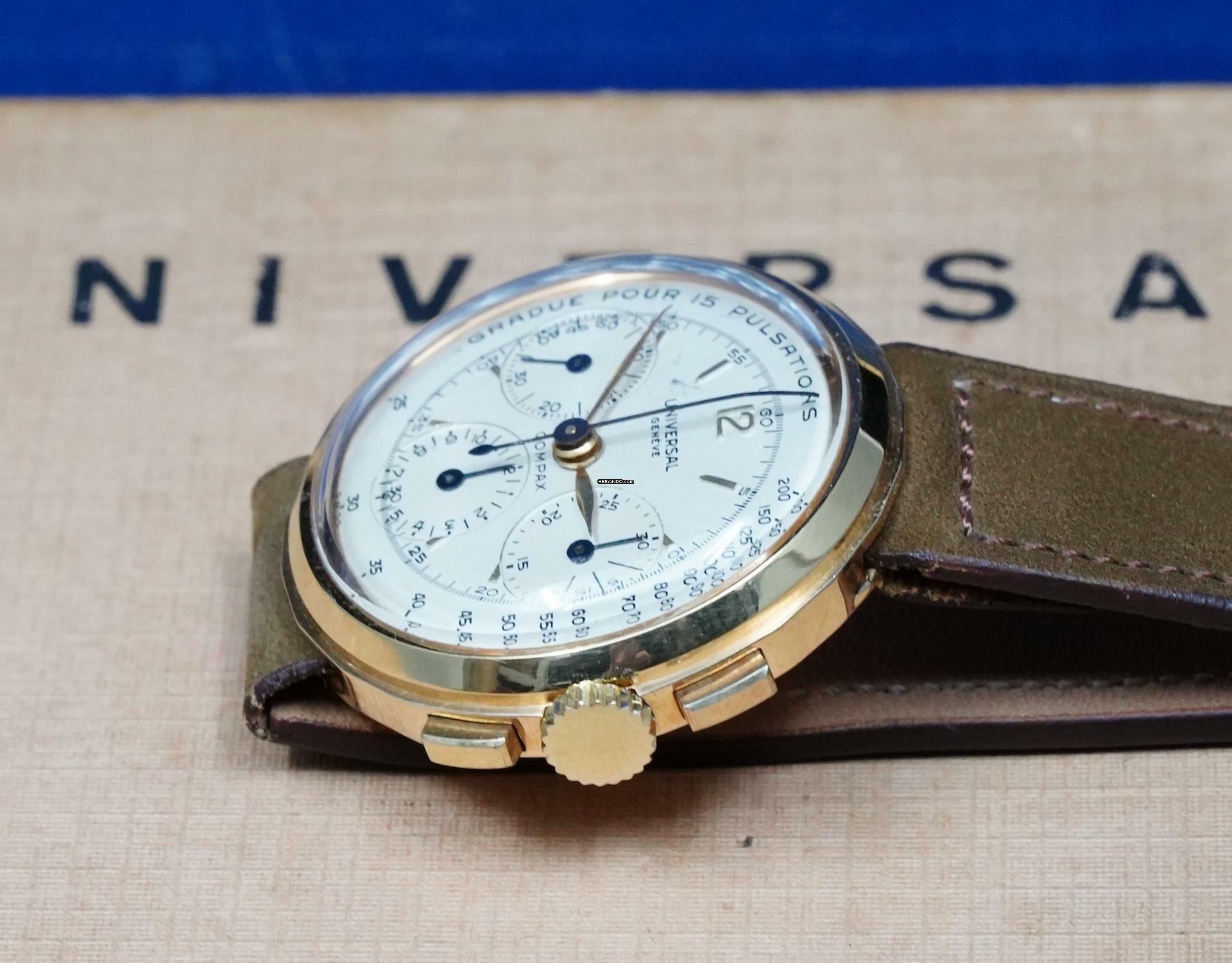  Universal Genève Compax SUPER RARE COMPAX CHRONO 18K DISCO VOLANTE WITH PULSATIONS DIAL VINTAGE 