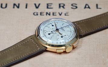 Thumbnail von Universal Genève Compax SUPER RARE COMPAX CHRONO 18K DISCO VOLANTE WITH PULSATIONS DIAL VINTAGE