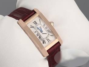 Thumbnail von Cartier Tank Américaine Rosegold 750 2018 Lederband W2607456 Damen Gold