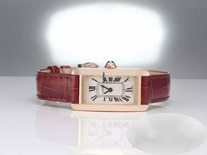 Thumbnail von Cartier Tank Américaine Rosegold 750 2018 Lederband W2607456 Damen Gold