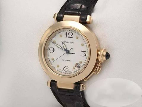  Cartier Pasha 35 Mm Gelbgold 750 1998 W3013456 Automatik Leder Damen Herren 18kt Yellow Gold White Dial 