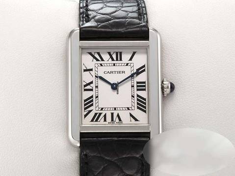  Cartier Tank Solo Kleines Modell W1018255 Edelstahl Lederband Stahl Steel 