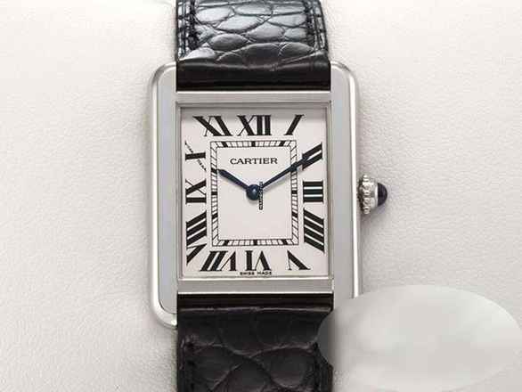  Cartier Tank Solo Kleines Modell W1018255 Edelstahl Lederband Stahl Steel 