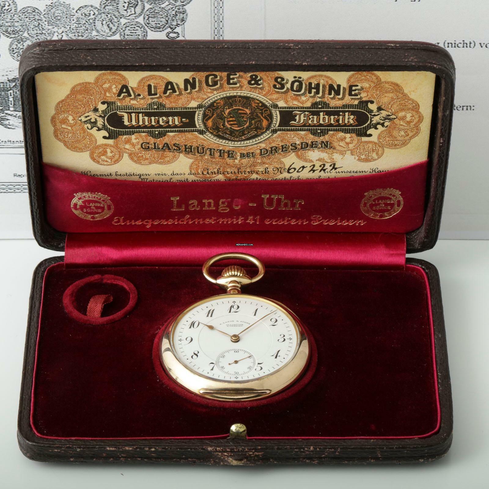 A. Lange & Söhne Qualität 1A 18k Gold Taschenuhr-Original Etui und Zertifikat 1907 BOX and Pappers
