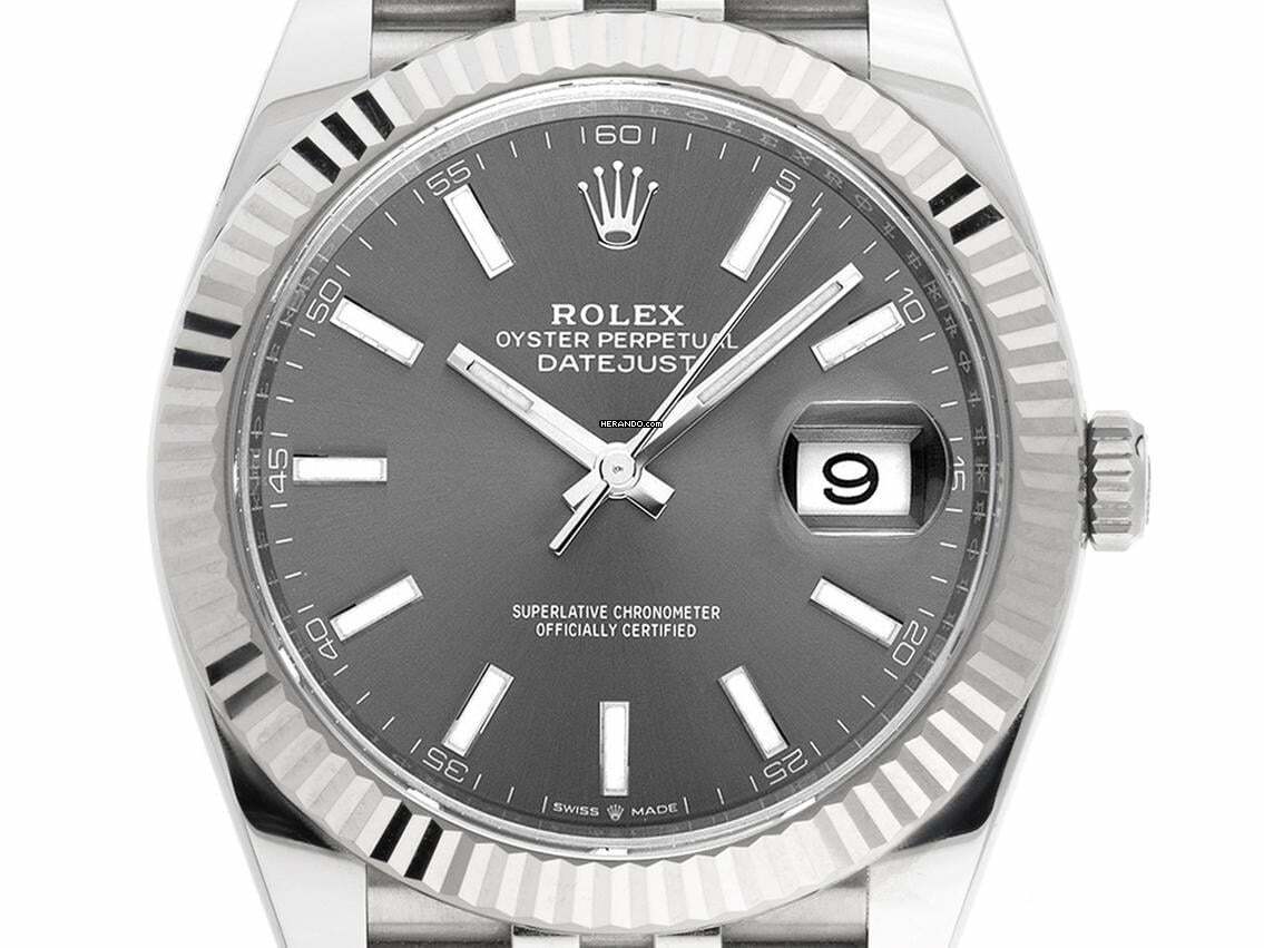 Rolex Datejust 41 Rhodium Ref.126334 2021 Full Set wie Neu Datejust Rhodium Stahl 18kt Weißgold