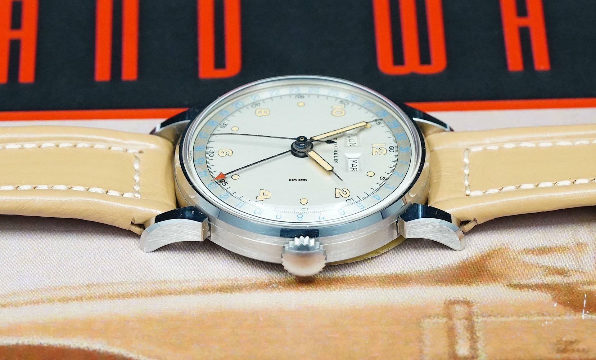 Thumbnail von Gubelin STUNNING NOS NEW TRIPLE DATE CALENDAR FROM THE 50'S RARE VINTAGE