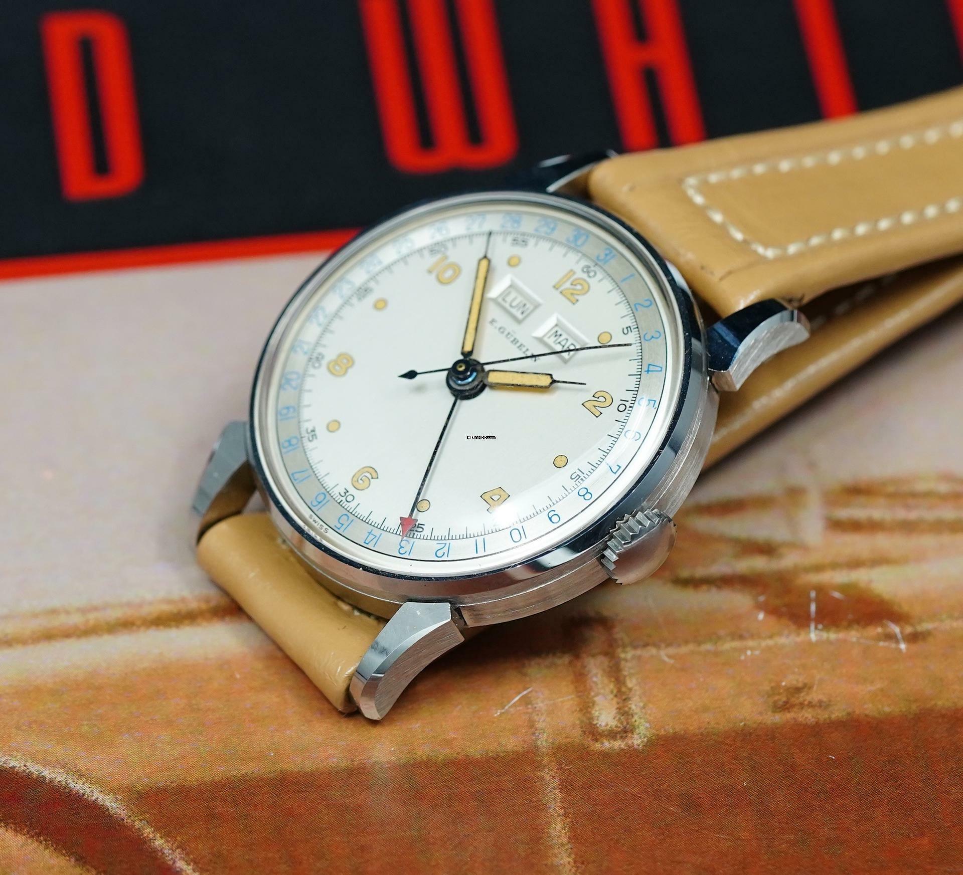 Thumbnail von Gubelin STUNNING NOS NEW TRIPLE DATE CALENDAR FROM THE 50'S RARE VINTAGE