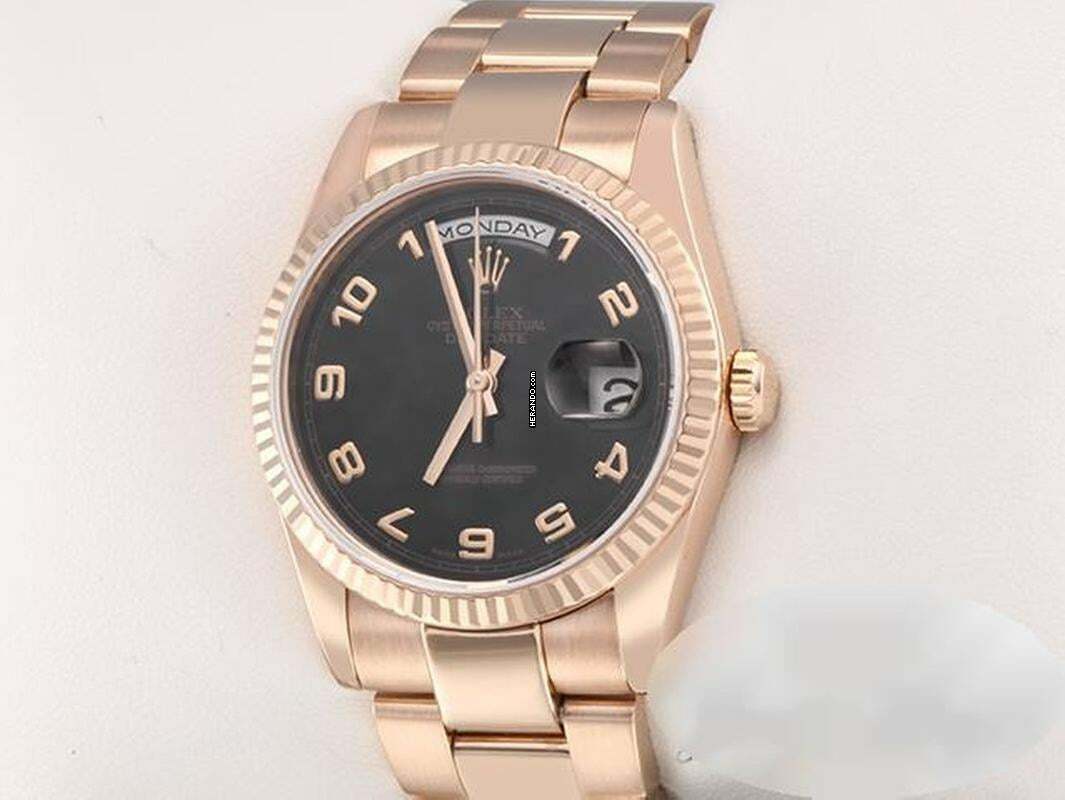 Rolex Day-Date 36 36mm 118235 2008 Rosegold 750 Automatik 18kt Rose Gold Damen Herren Oyster-band Chronometer Black Dial